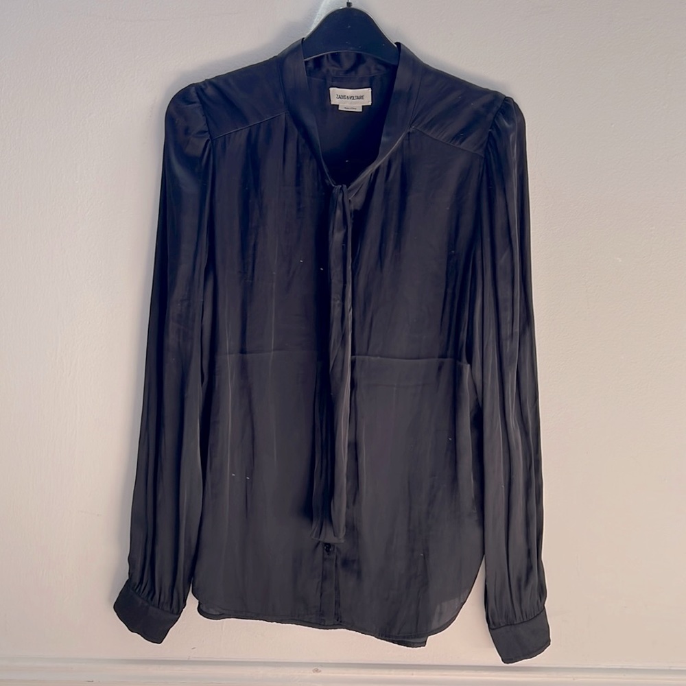Zadig&Voltaire- Black blouse, button front w/self tie. Size Small -